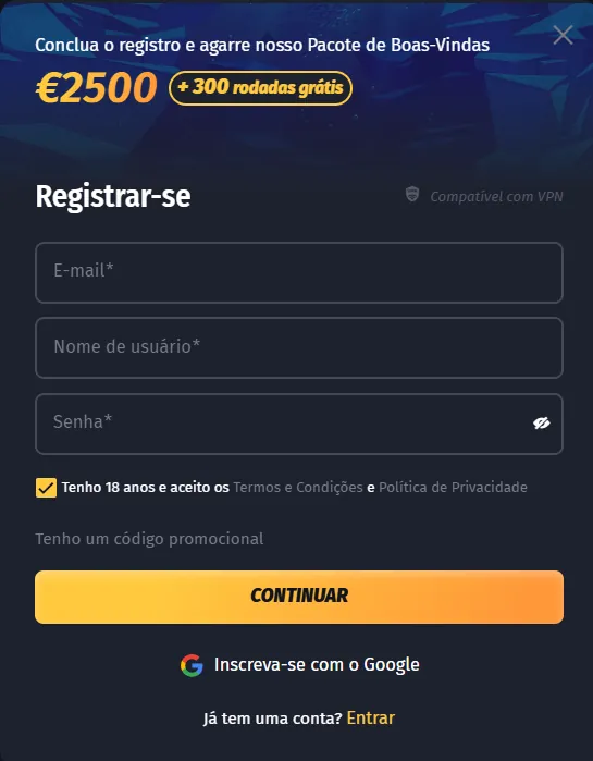 winshark signup page